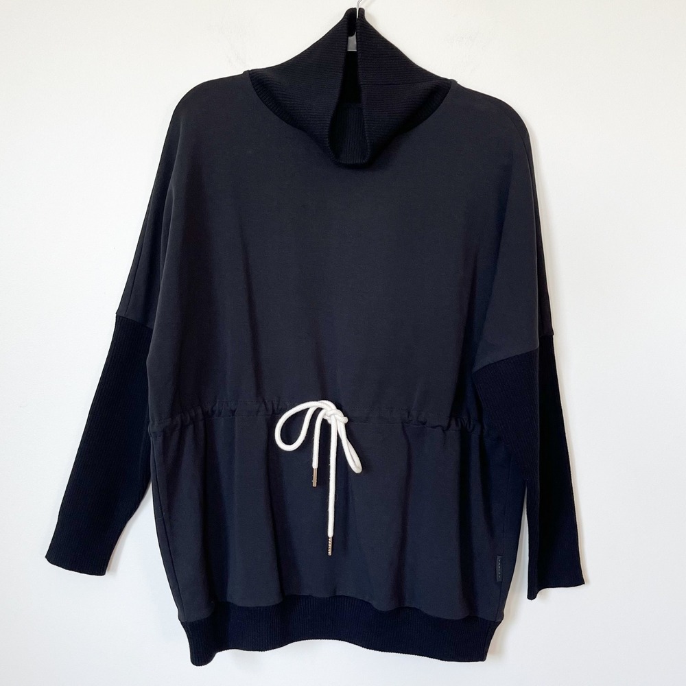 NEW Varley Adelaine Cinch Waist Mock Neck Classic Sweatshirt Womens Small Black